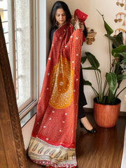 Rust Rai Bandhani, Ajrakh Dupatta with Gotapatti Handwork in Gajji Silk - Masakalee