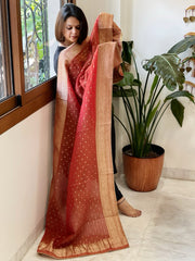 Rust Woven Banarasi Dupatta in Tissue - Masakalee