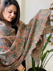 Salmon Pink Chinon Dupatta with Aari Embroidery - Masakalee