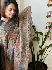 Salmon Pink Chinon Dupatta with Aari Embroidery - Masakalee