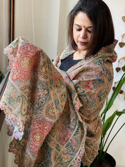 Salmon Pink Chinon Dupatta with Aari Embroidery - Masakalee