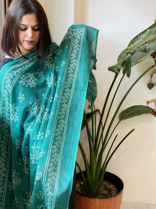 Sea Green Kota Cotton Handblock Printed Dupatta - Masakalee