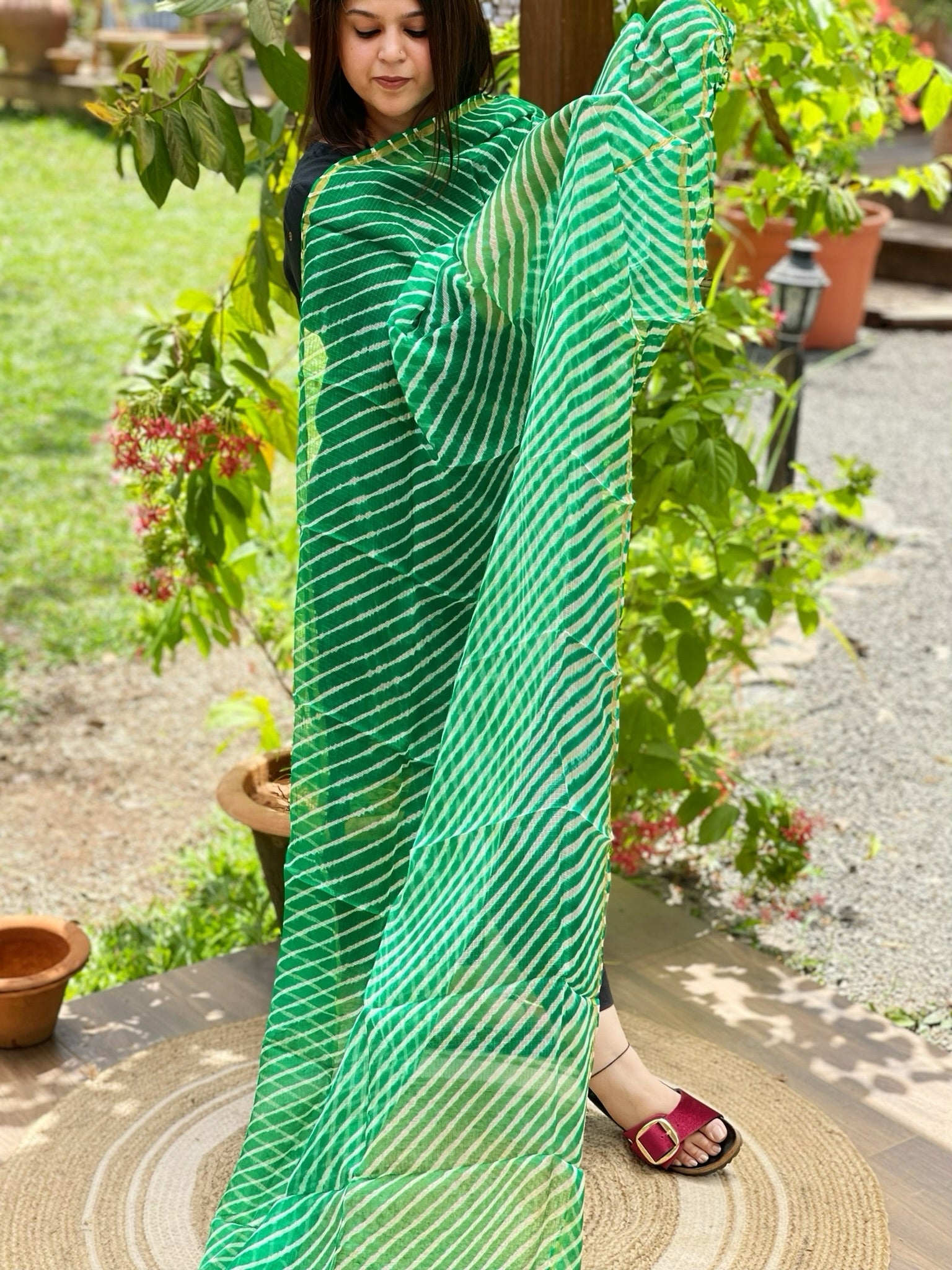 Sea Green Kota Silk Leheriya Dupatta - Masakalee