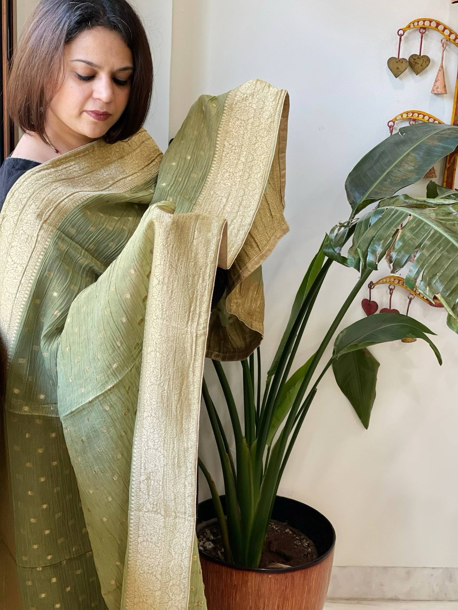Sea Green Woven Banarasi Dupatta in Tissue - Masakalee