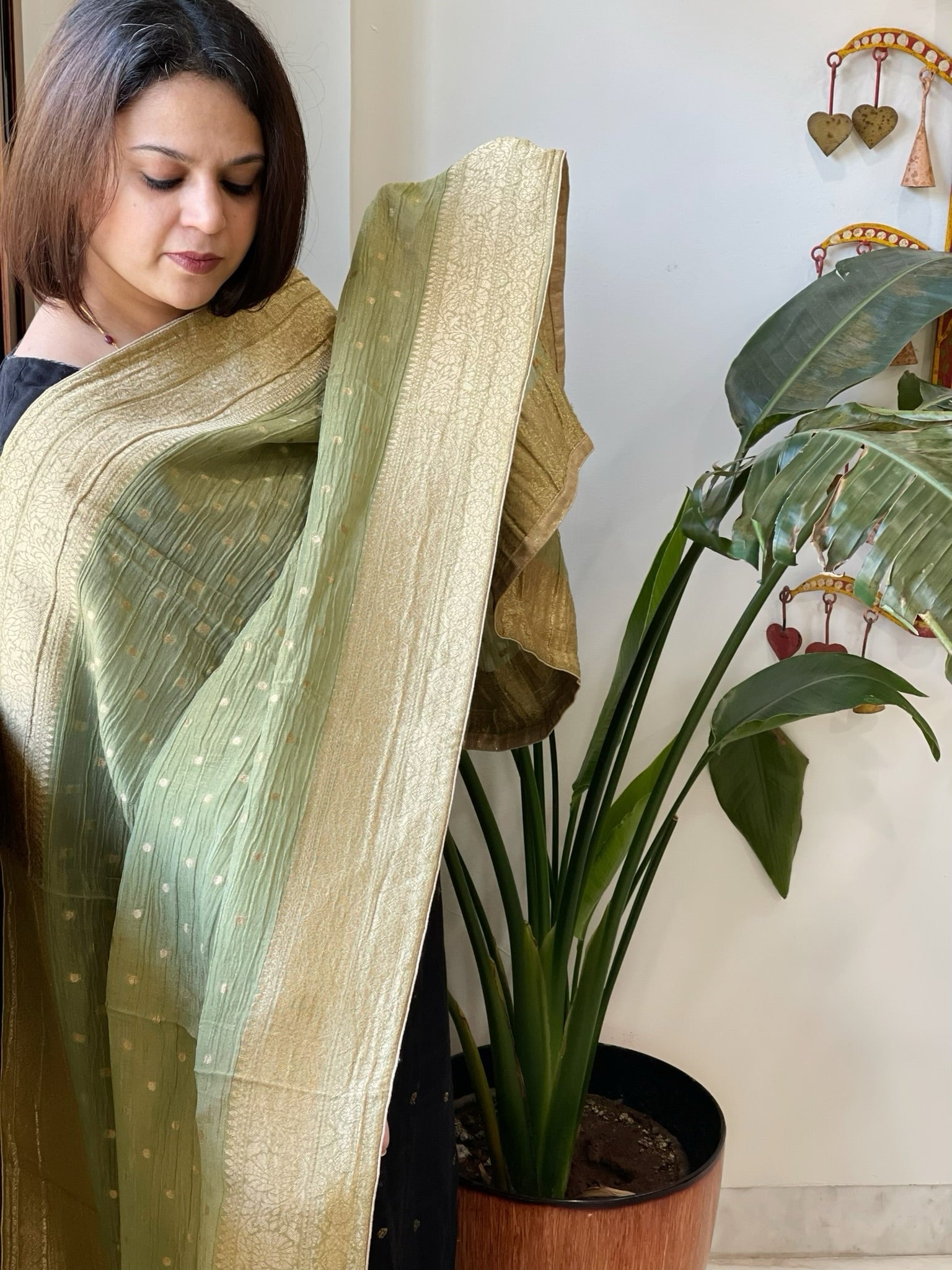 Sea Green Woven Banarasi Dupatta in Tissue - Masakalee