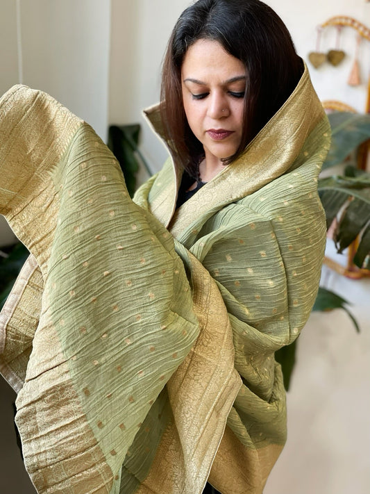 Sea Green Woven Banarasi Dupatta in Tissue - Masakalee