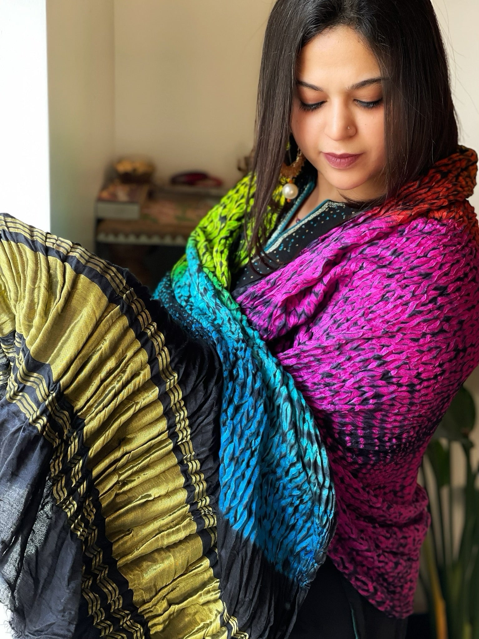 Shibori Tie Dye Dupatta in Gajji Silk - Masakalee