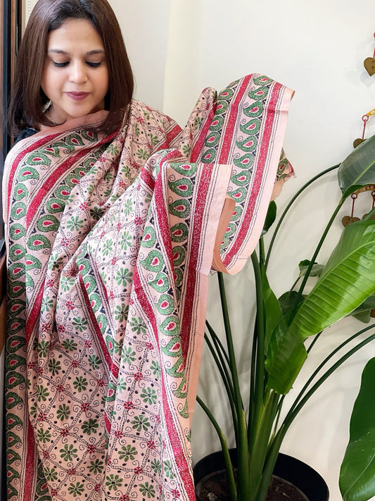 Skin Handmade Nakshi Kantha Dupatta in Pure Silk - Masakalee