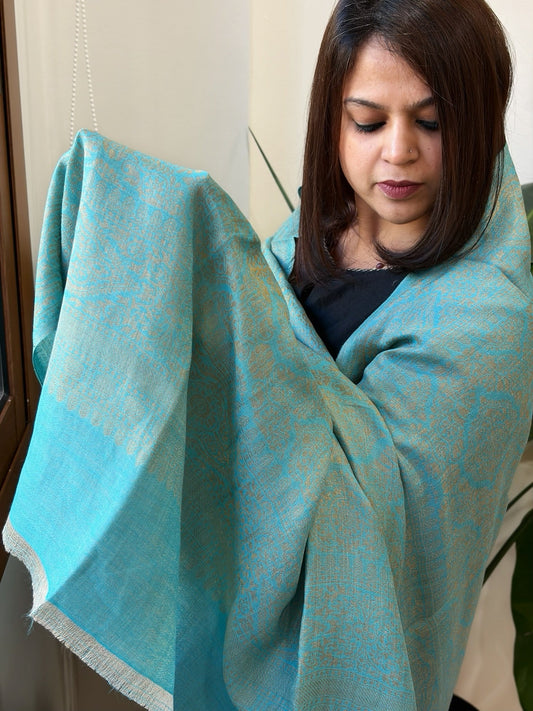 Sky Blue Pashmina Shawl with Zari - Masakalee