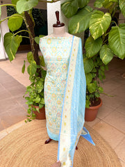 Sky Handwoven Khaddi 3 - Piece Suit Set in Pure Georgette - Masakalee