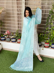 Sozni Hand Embroidery Dupatta in Pure Linen - Masakalee