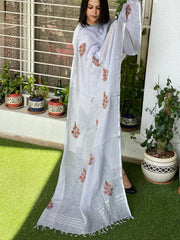 Sozni Hand Embroidery Dupatta in Pure Linen - Masakalee