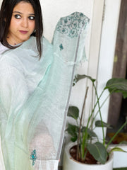 Sozni Hand Embroidery Dupatta in Pure Linen - Masakalee