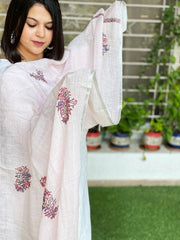 Sozni Hand Embroidery Dupatta in Pure Linen - Masakalee