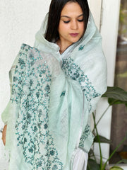 Sozni Hand Embroidery Dupatta in Pure Linen - Masakalee