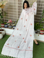 Sozni Hand Embroidery Dupatta in Pure Linen - Masakalee