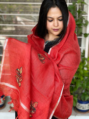 Sozni Hand Embroidery Dupatta in Pure Linen - Masakalee