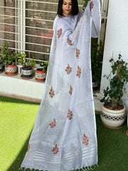 Sozni Hand Embroidery Dupatta in Pure Linen - Masakalee