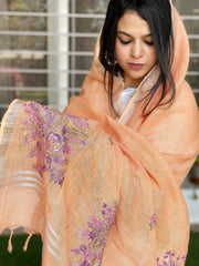 Sozni Hand Embroidery Dupatta in Pure Linen - Masakalee