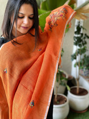 Sozni Hand Embroidery Dupatta in Pure Linen - Masakalee