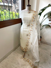 Suit Set with Bird Print & Cut Dana Handwork in Organza - Masakalee