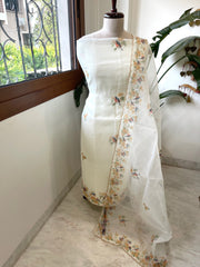 Suit Set with Bird Print & Cut Dana Handwork in Organza - Masakalee