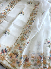 Suit Set with Bird Print & Cut Dana Handwork in Organza - Masakalee