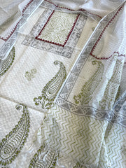 Suit Set with Block Print in Pure Mul Chanderi - Masakalee