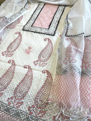 Suit Set with Block Print in Pure Mul Chanderi - Masakalee