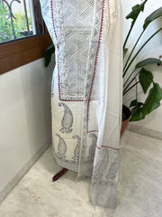 Suit Set with Block Print in Pure Mul Chanderi - Masakalee