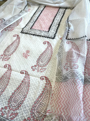 Suit Set with Block Print in Pure Mul Chanderi - Masakalee