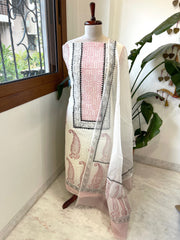 Suit Set with Block Print in Pure Mul Chanderi - Masakalee