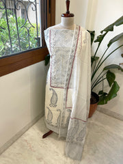 Suit Set with Block Print in Pure Mul Chanderi - Masakalee