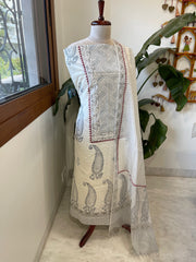 Suit Set with Block Print in Pure Mul Chanderi - Masakalee