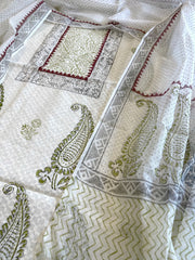 Suit Set with Block Print in Pure Mul Chanderi - Masakalee