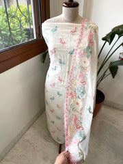 Suit Set with Flamingo and Floral Embroidery in Chanderi - Masakalee