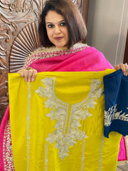 Suit Set with Kashmiri Tilla Work in Crepe - Masakalee