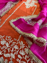 Suit Set with Kashmiri Tilla Work in Crepe - Masakalee