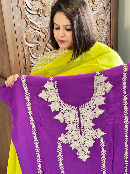 Suit Set with Kashmiri Tilla Work in Crepe - Masakalee