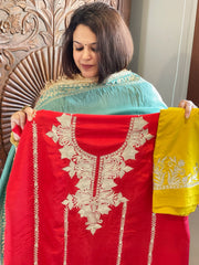 Suit Set with Kashmiri Tilla Work in Crepe - Masakalee