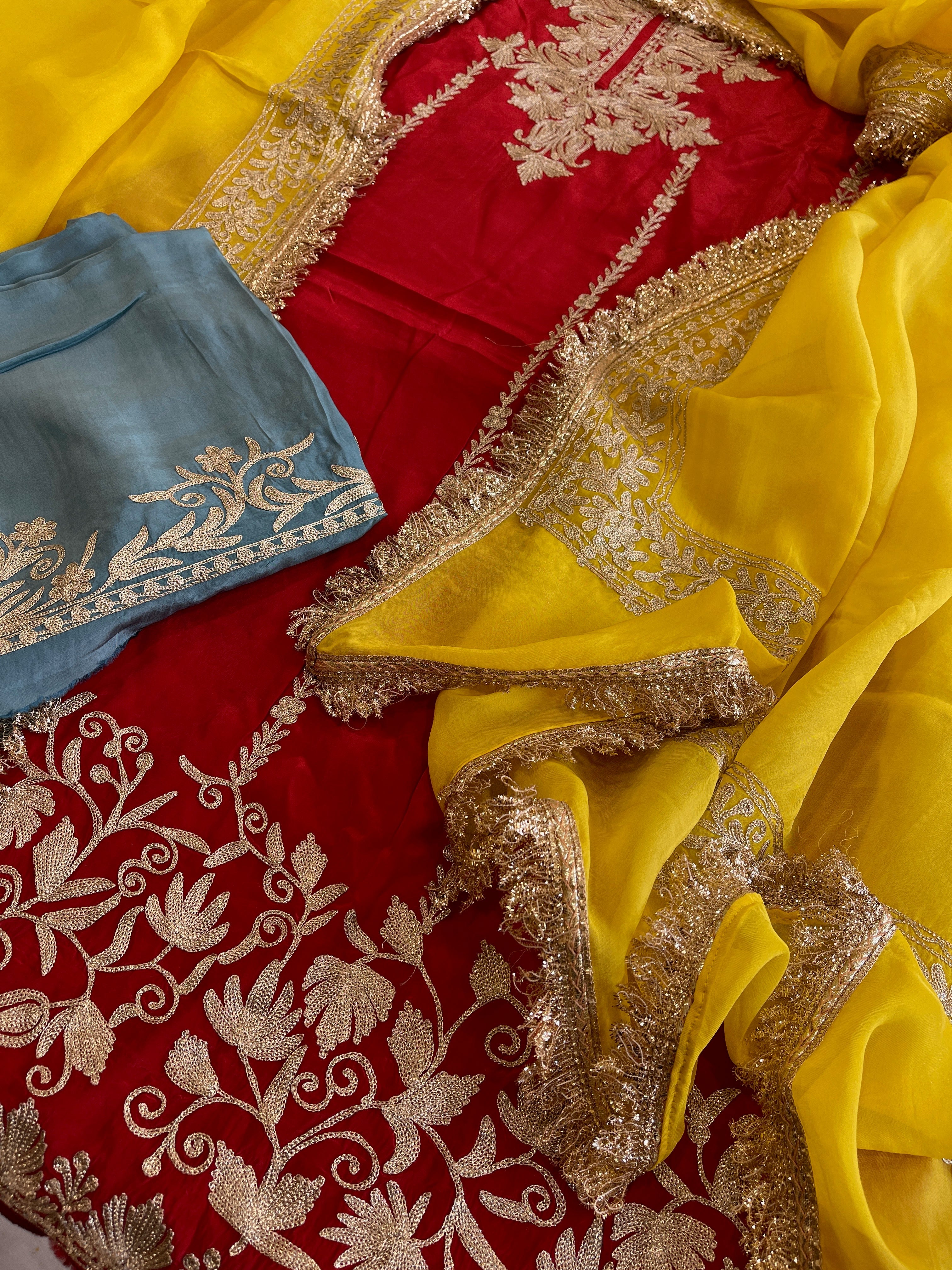 Suit Set with Kashmiri Tilla Work in Crepe - Masakalee