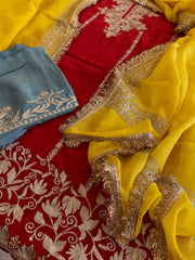 Suit Set with Kashmiri Tilla Work in Crepe - Masakalee
