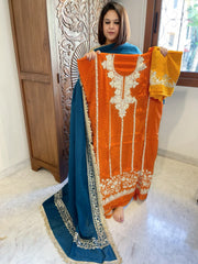 Suit Set with Kashmiri Tilla Work in Crepe - Masakalee