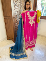 Suit Set with Kashmiri Tilla Work in Crepe - Masakalee