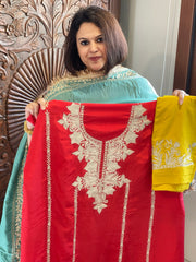 Suit Set with Kashmiri Tilla Work in Crepe - Masakalee