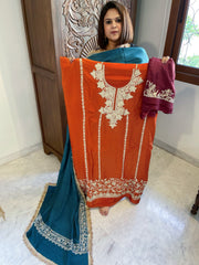 Suit Set with Kashmiri Tilla Work in Crepe - Masakalee
