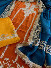 Suit Set with Kashmiri Tilla Work in Crepe - Masakalee