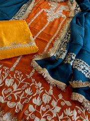 Suit Set with Kashmiri Tilla Work in Crepe - Masakalee