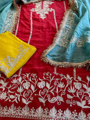 Suit Set with Kashmiri Tilla Work in Crepe - Masakalee