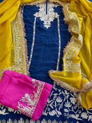 Suit Set with Kashmiri Tilla Work in Crepe - Masakalee